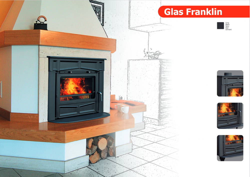 PLAMEN Litinová krbová kamna GLAS FRANKLIN - černá