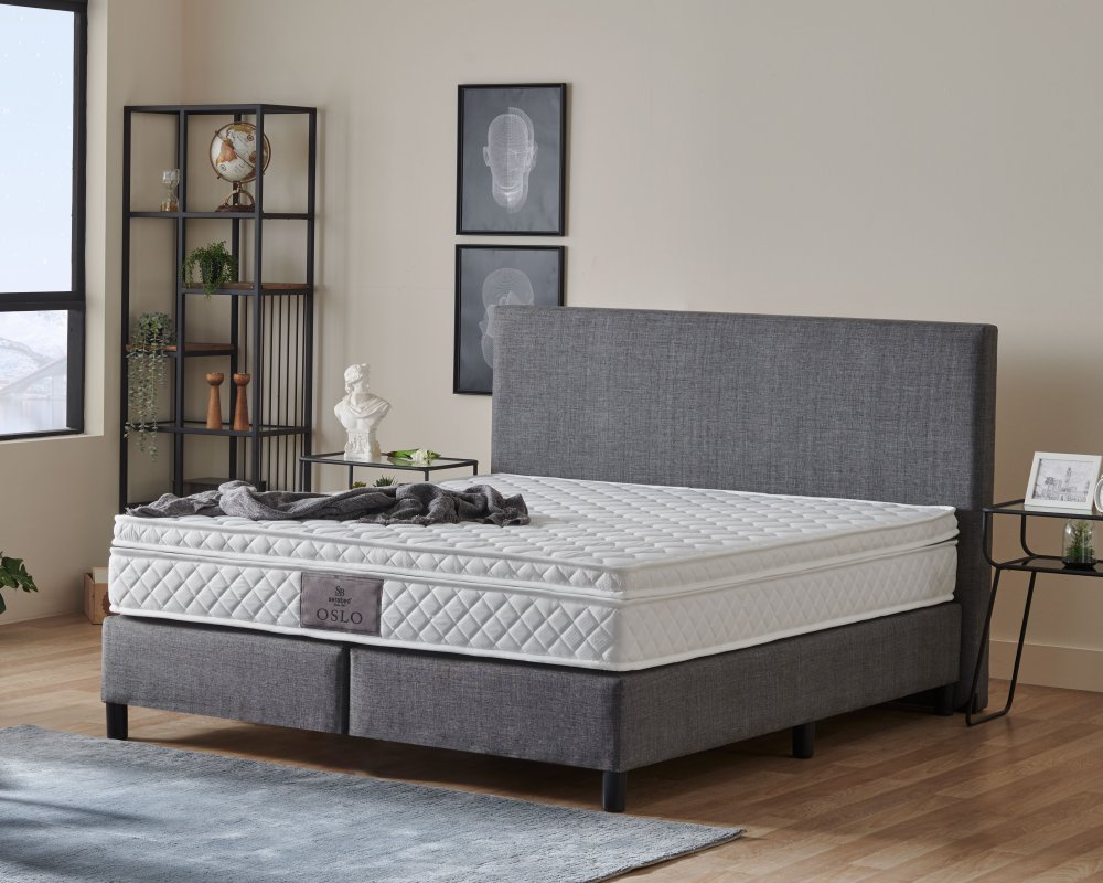 Čalouněná postel OSLO s matrací - tmavě šedá 180 × 200 cm