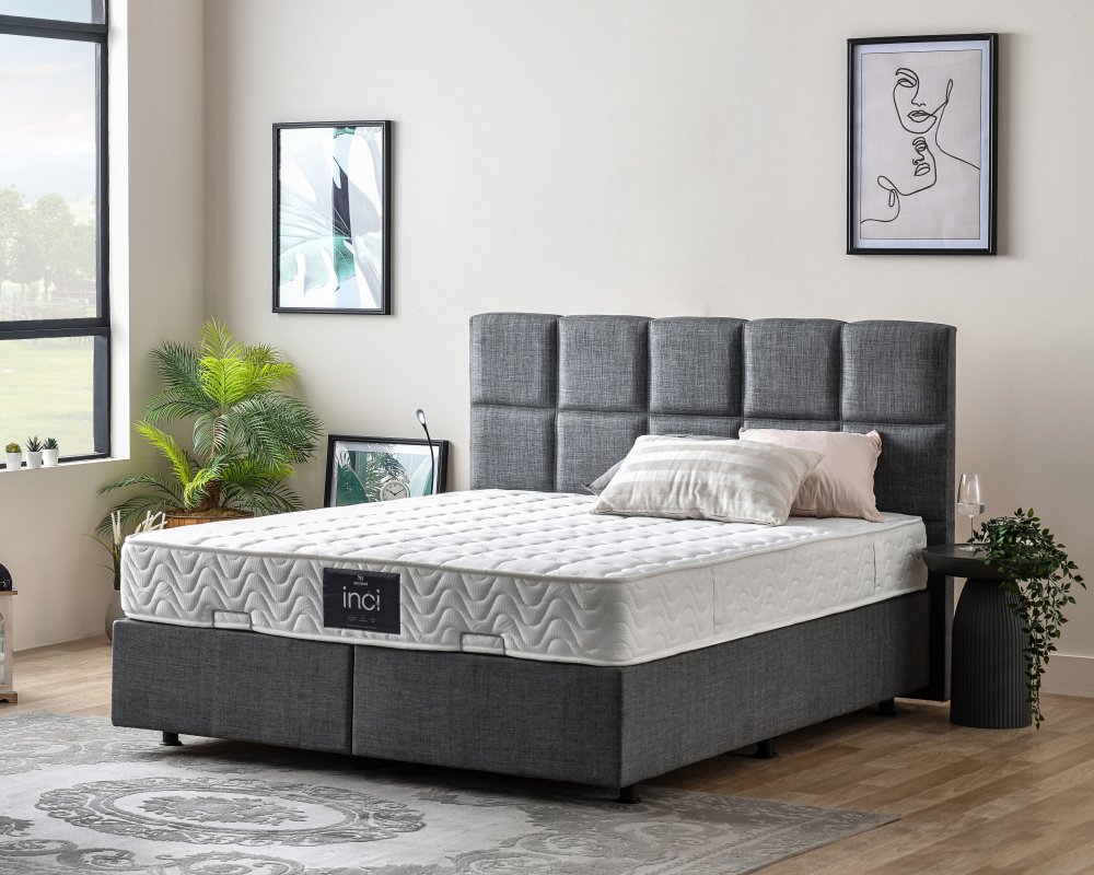 Čalouněná postel INCI s matrací - tmavě šedá 150 × 200 cm