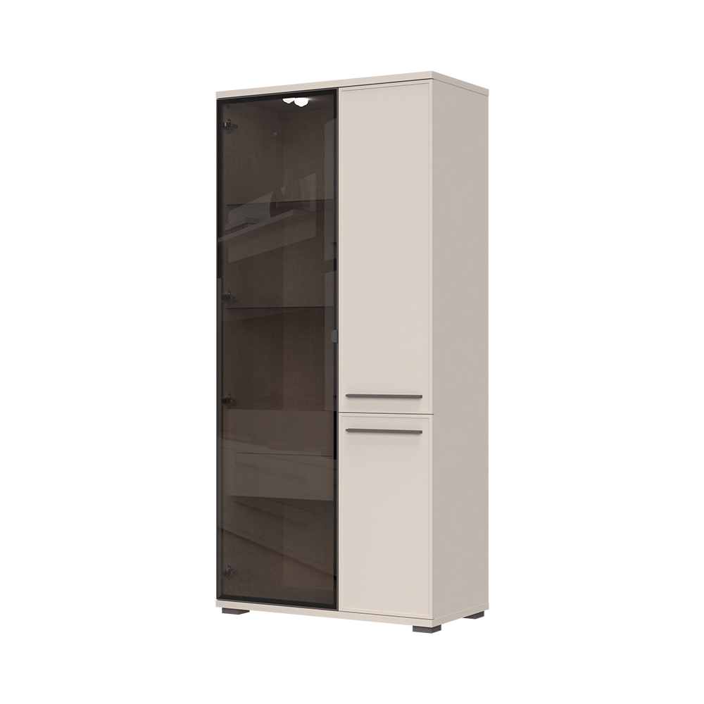 Vitrína OPERA se sklem a hliníkovým rámem - V90V-2K1AL/OP - Cashmere lak mat