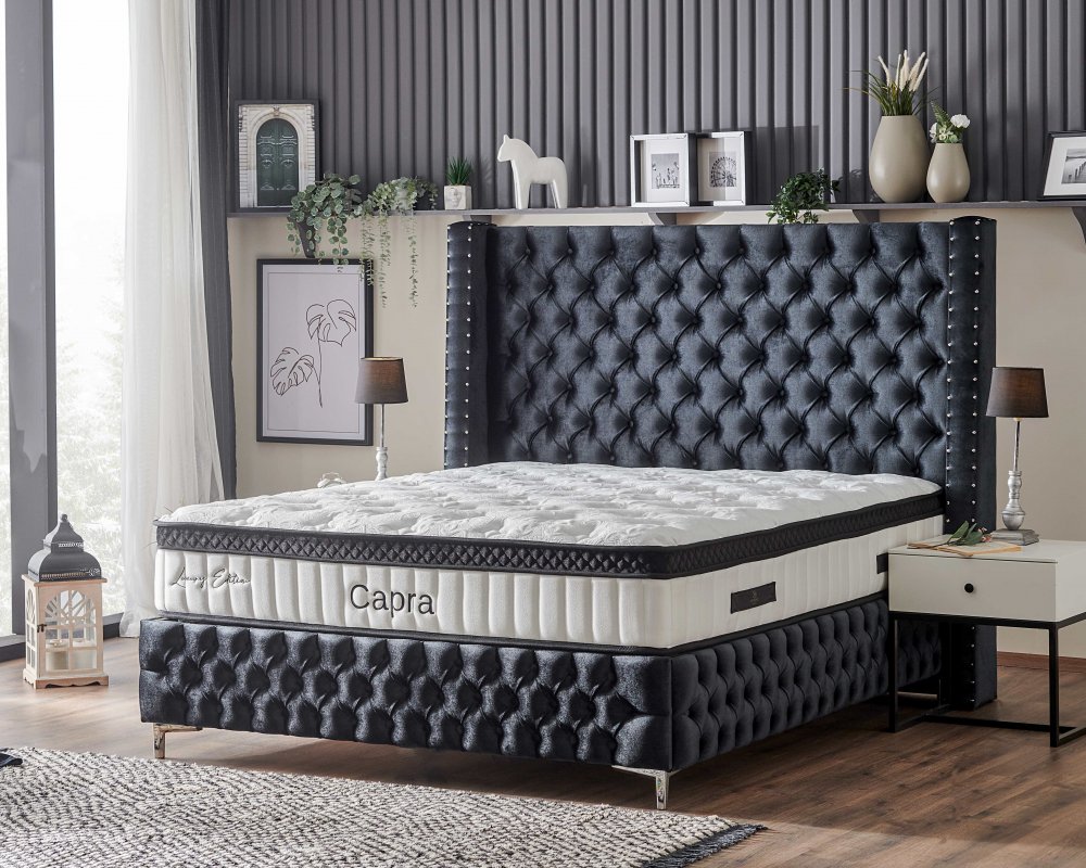 Čalouněná postel CAPRA - antracit 200 × 200 cm