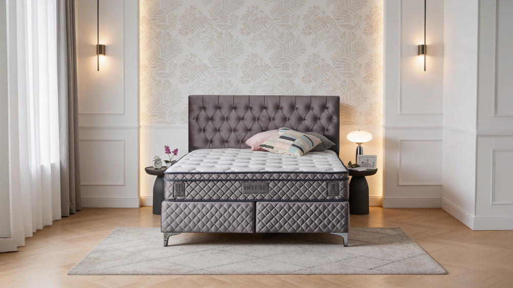 Levně Čalouněná postel DELUXE s matrací - šedá 100 × 200 cm