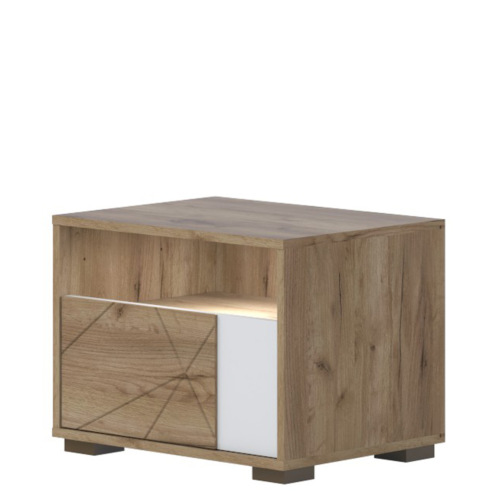 Noční stolek STELA - NS1/ST - dub tobacco/křišťálově bílá lesk