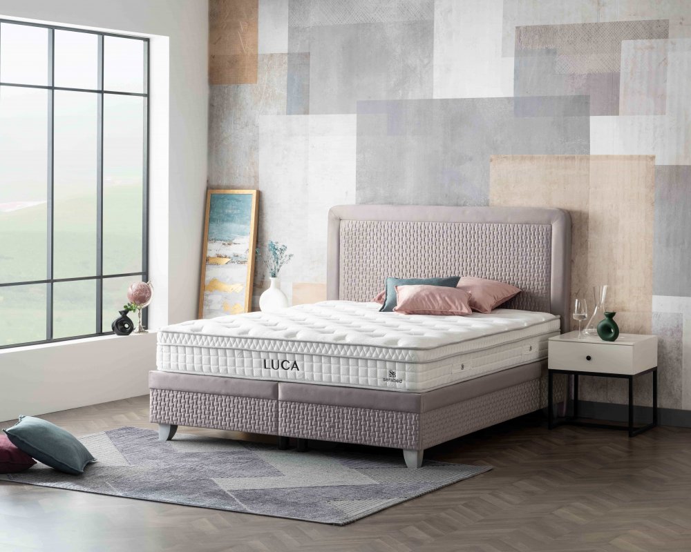 Čalouněná postel LUCA NEW s matrací - šedá 180 × 200 cm